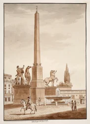 Quirinal-obelisken, 1833 (ætsning med brun vask)
